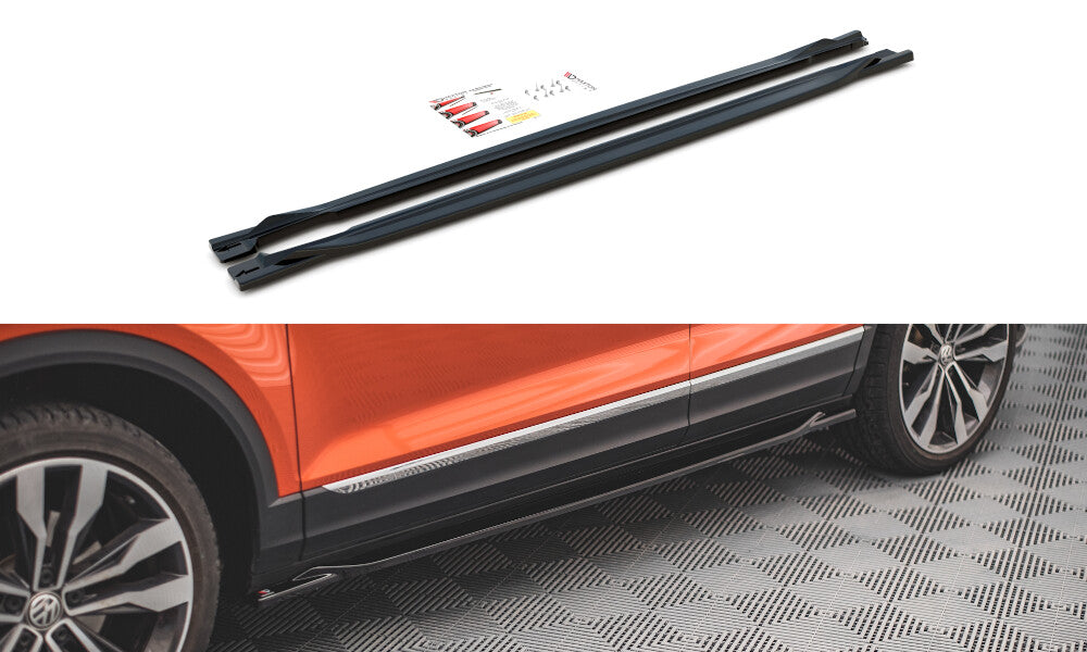 MAXTON Side skirts Cup moldings for VW T-Roc Mk1, high-gloss black