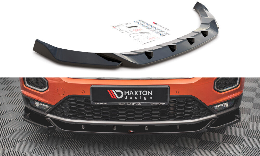 MAXTON Cup spoiler lip front attachment V.1 for VW T-Roc Mk1, high-gloss black